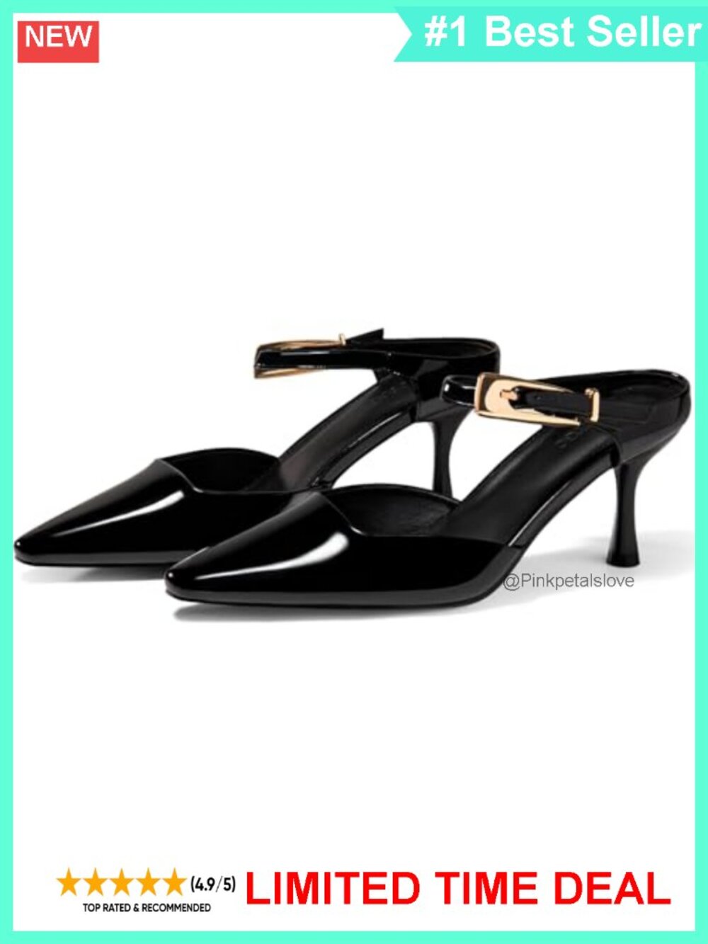 Kitten Heel Mules Pointed Toe Ankle Buckle Strap Slip On Dress Pumps